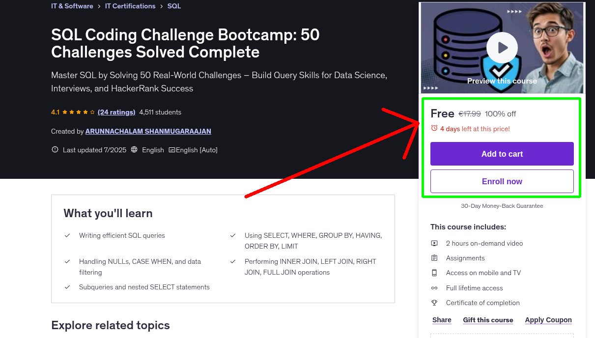 SQL Coding Challenge Bootcamp: 50 Challenges Solved Complete