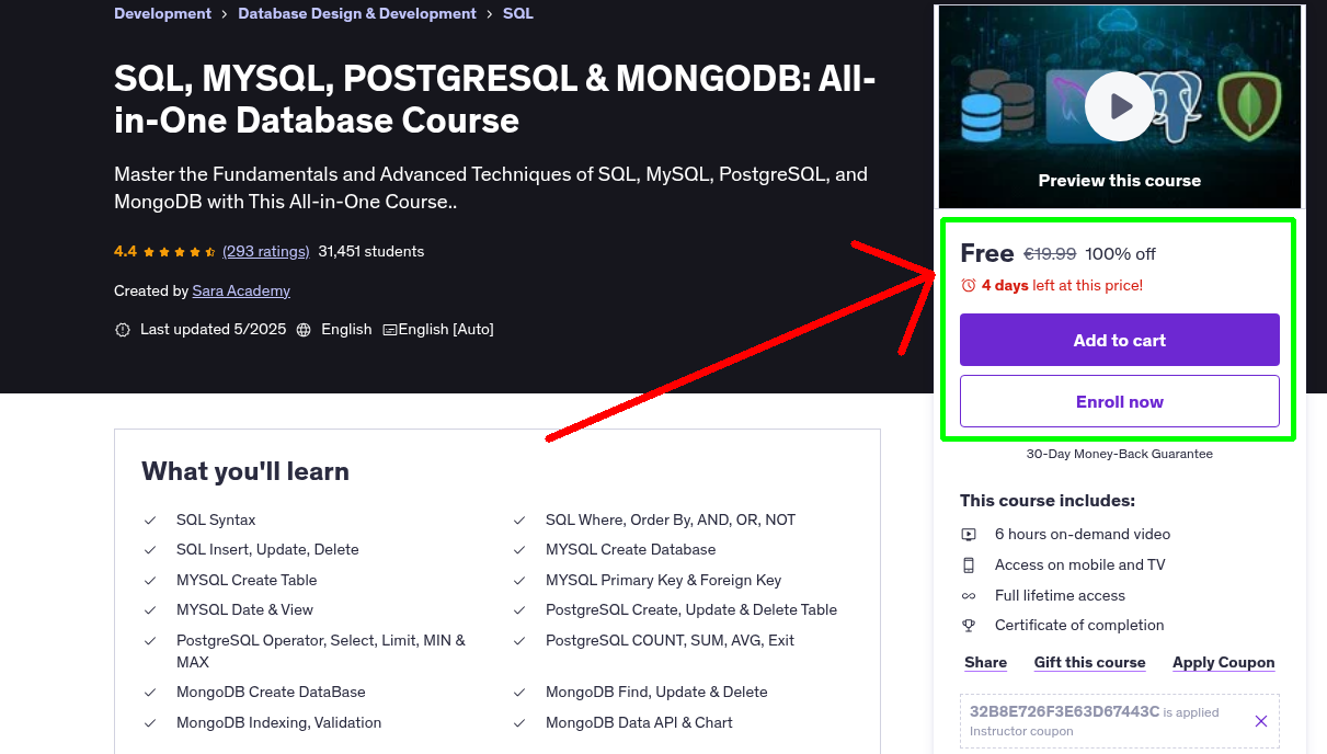 SQL, MYSQL, POSTGRESQL & MONGODB: All-in-One Database Course