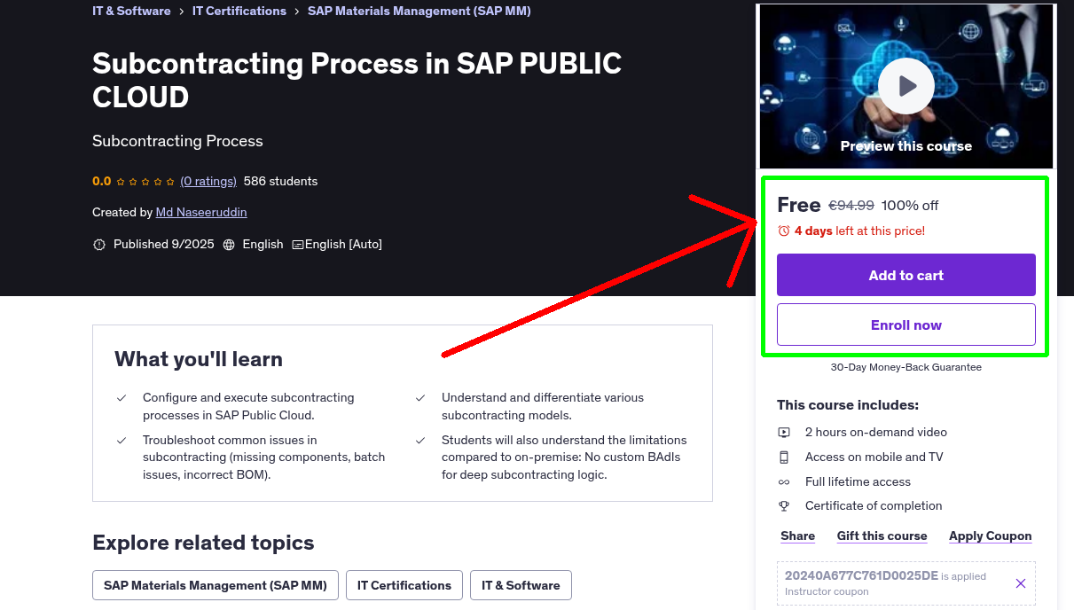 Subcontracting Process in SAP PUBLIC CLOUD