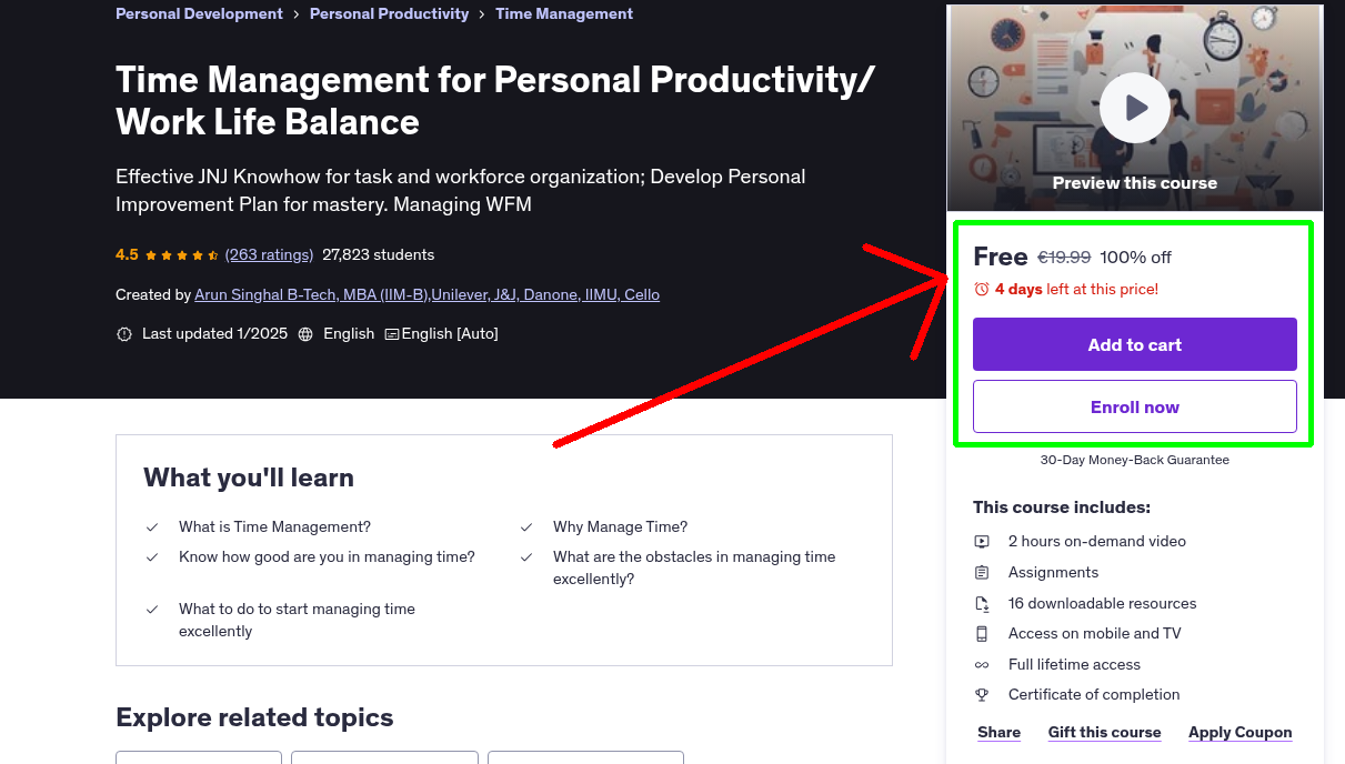 Time Management for Personal Productivity/ Work Life Balance