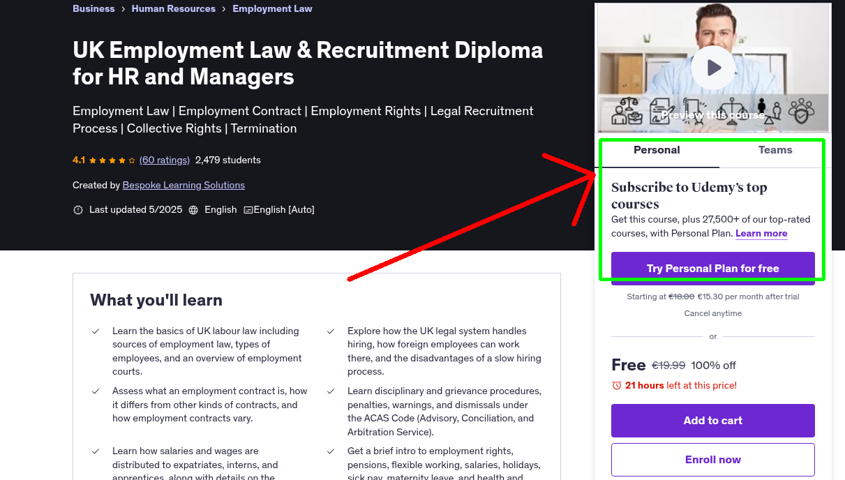 UK Employment Law & Recruitment Diploma for HR and Managers