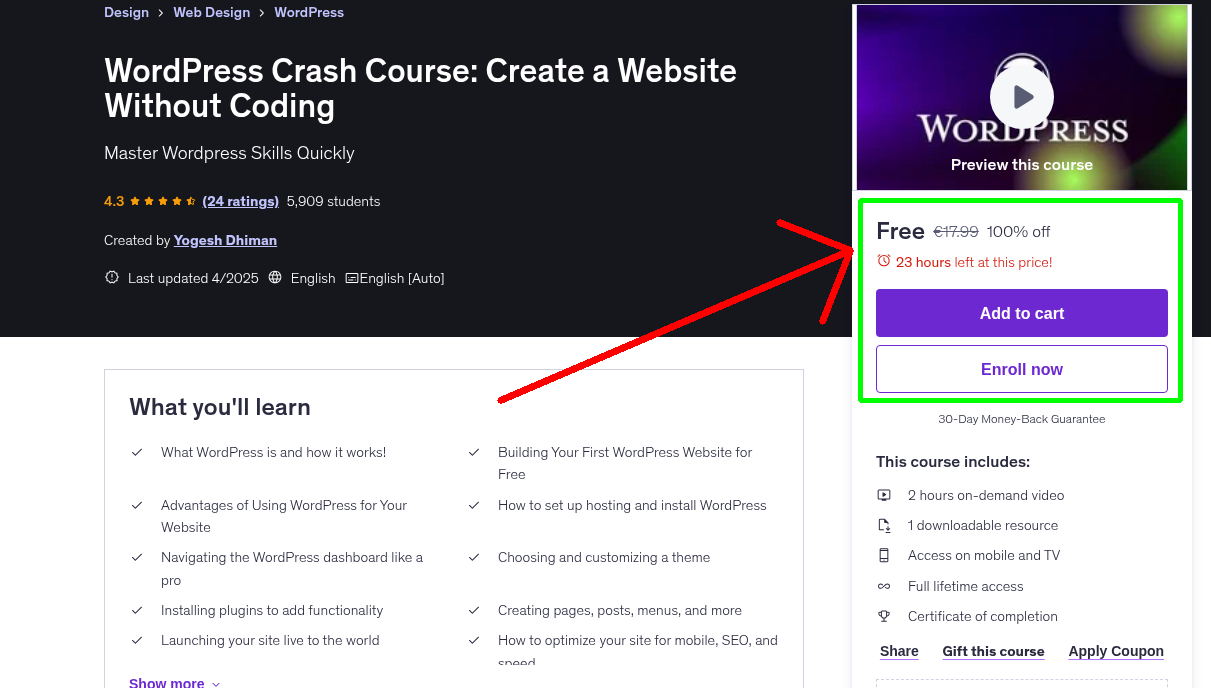 WordPress Crash Course: Create a Website Without Coding